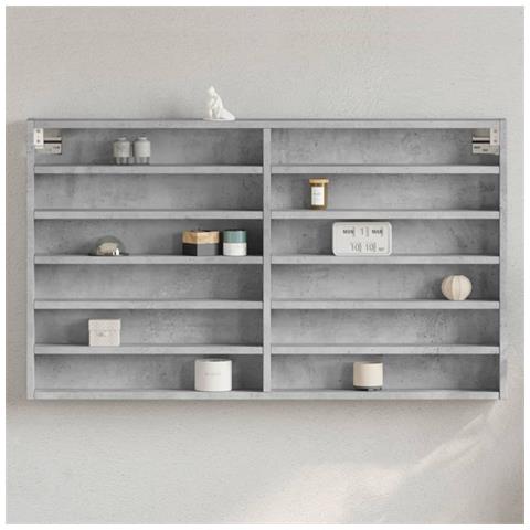 Armadietto Vetrina Grigio Cemento 100x8,5x58 Cm Multistrato - Foto 1
