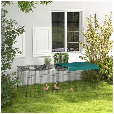 Gabbia Per Conigli Da Esterno E Interno Con Tettuccio In Acciaio, 220x85x70cm, Verde - Foto 1