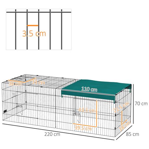 Gabbia Per Conigli Da Esterno E Interno Con Tettuccio In Acciaio, 220x85x70cm, Verde - Foto 2