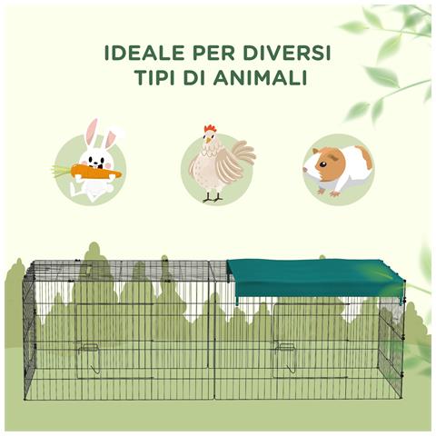 Gabbia Per Conigli Da Esterno E Interno Con Tettuccio In Acciaio, 220x85x70cm, Verde - Foto 6