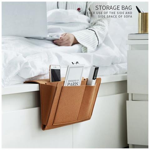 Borsa Portaoggetti In Feltro Per Letto /divano Misura L Brown - Foto 4