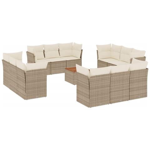 Set Divano da Giardino 13 pz con Cuscini Beige in Polyrattan - Foto 1