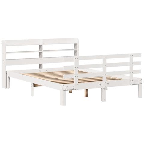 Giroletto Con Testiera Bianco 135x190 Cm Legno Massello Di Pino - Foto 3