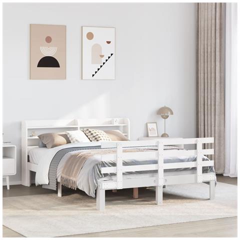 Giroletto Con Testiera Bianco 135x190 Cm Legno Massello Di Pino - Foto 1