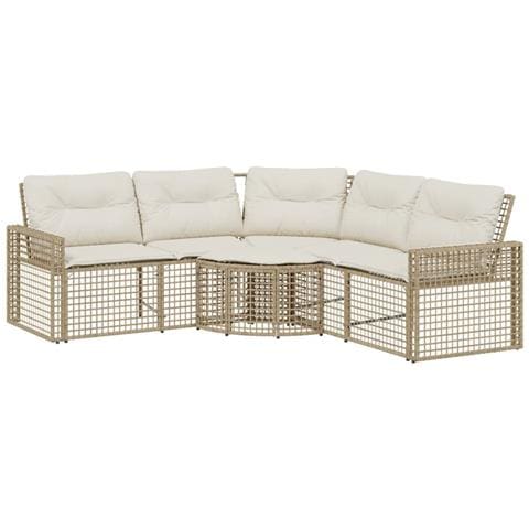 Divano Da Giardino A L Con Cuscini E Pouf Beige In Polyrattan - Foto 2