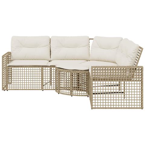 Divano Da Giardino A L Con Cuscini E Pouf Beige In Polyrattan - Foto 3
