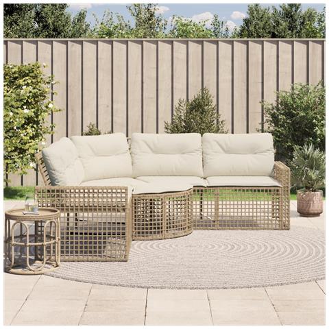 Divano Da Giardino A L Con Cuscini E Pouf Beige In Polyrattan - Foto 1