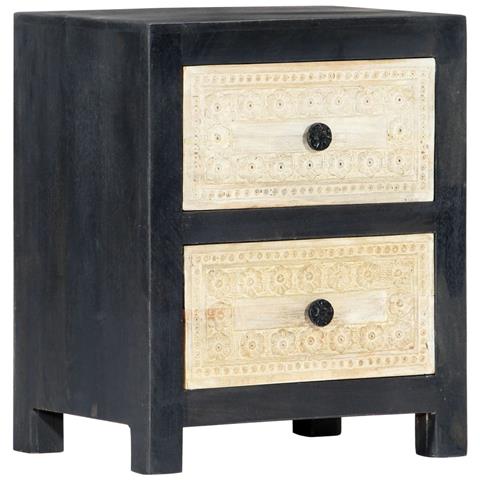 Comodino Intagliato A Mano Grigio 40x30x50 Cm Massello Di Mango - Foto 2