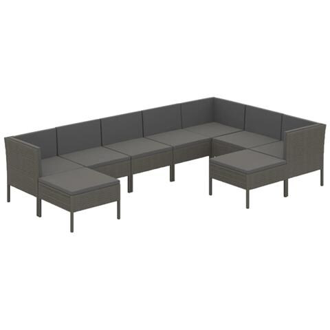 Set Divani Da Giardino 9 Pz Con Cuscini In Polyrattan Grigio - Foto 1