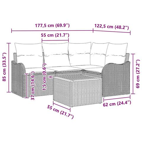 Set Divano da Giardino 5 Pezzi con Cuscini Nero Rattan Sintetico Acacia, Divano da Giardino a 2 posti con Cuscini Nero Rattan Sintetico - Foto 9