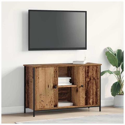 Mobile TV  in rovere artisanale 101x35x65 cm in legno ingegnerizzato e acciaio - Foto 2