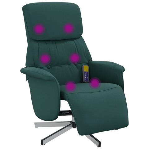 Poltrona Reclinabile Massaggio Poggiapiedi Verde Scuro Tessuto - Foto 1
