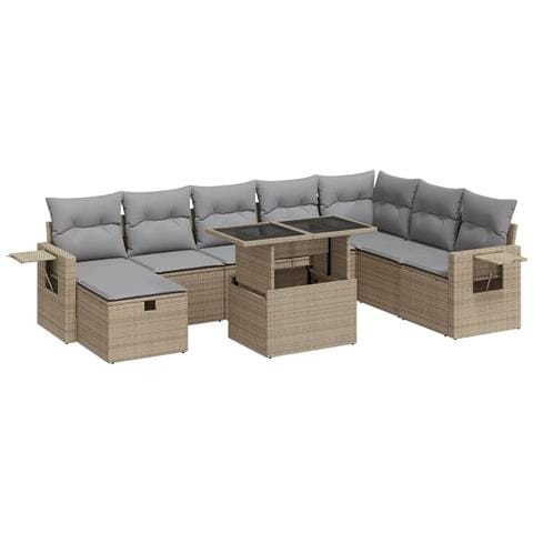 Set Divano da Giardino 9 pz con Cuscini Beige in Polyrattan - Foto 1
