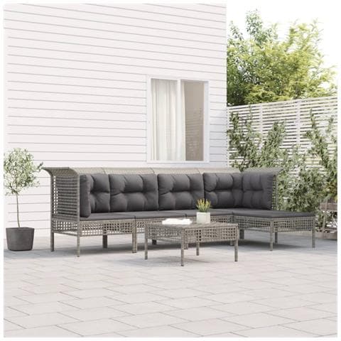 Set Divani da Giardino 6 pz con Cuscini in Polyrattan Grigio - Foto 2