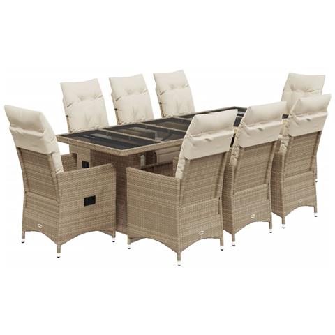 Set da Bistrò da Giardino 9 pz con Cuscini Beige in Polyrattan - Foto 1