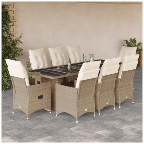 Set da Bistrò da Giardino 9 pz con Cuscini Beige in Polyrattan - Foto 2