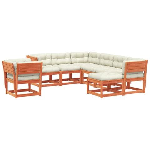 Set Salotto Giardino 8pz con Cuscini Marrone Cera Massello Pino - Foto 1