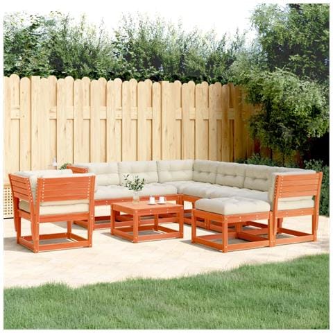 Set Salotto Giardino 8pz con Cuscini Marrone Cera Massello Pino - Foto 2