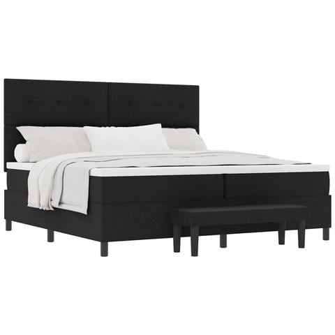 Letto a Box Spring con Materasso e Panchina Nero 200x200 cm Tessuto - Foto 1
