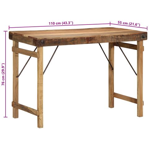 Tavolo da pranzo 110x55x76 cm in legno massello riciclato - Foto 9