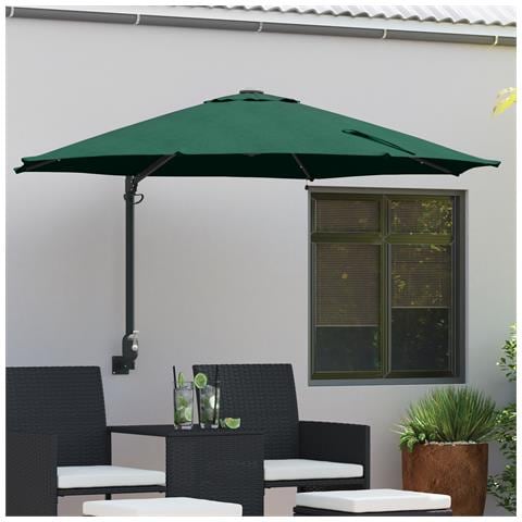 Ombrellone da Giardino Montato a Muro con LED Verde 248 cm - Foto 2