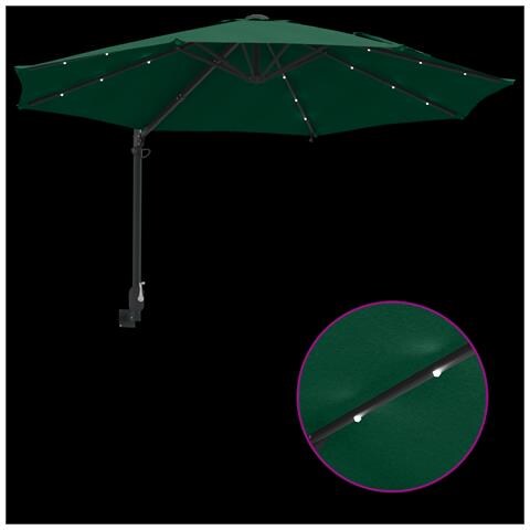 Ombrellone da Giardino Montato a Muro con LED Verde 248 cm - Foto 9