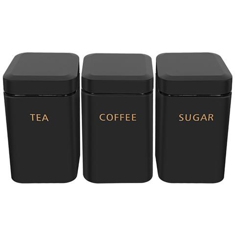 Insieme 3 Scatole Per Tè Caffè Zucchero 9x14,5cm Ermetiche, Nero - Foto 2