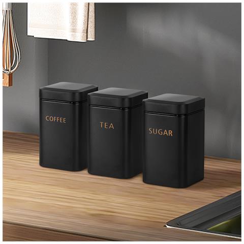 Insieme 3 Scatole Per Tè Caffè Zucchero 9x14,5cm Ermetiche, Nero - Foto 5