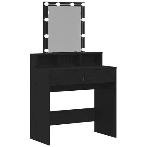 Tavolo da toeletta con specchio e luci LED in rovere nero legno ingegnerizzato - Foto 1