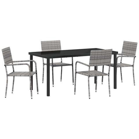 Set da Pranzo per Giardino 5 pcs Grigio Poly Rattan - Foto 1