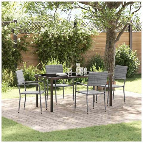 Set da Pranzo per Giardino 5 pcs Grigio Poly Rattan - Foto 2