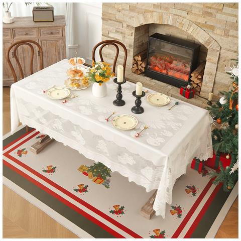 Tovaglia Natalizia In Pizzo Ricamato - Decorazione Festiva In Poliestere White Xl - Foto 5