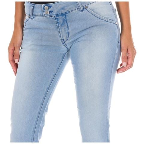 Pantaloni Lunghi In Denim Effetto Consumato Con Orli A Taglio Stretto 10dbf0770 Donna - Foto 3