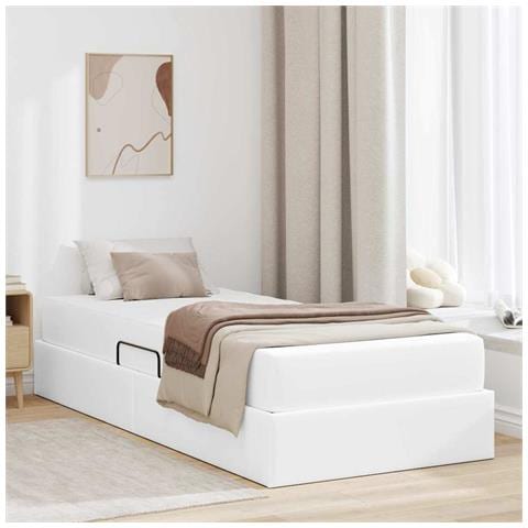 Letto con contenitore e materasso 2 pcs Bianco Pelle - Foto 2
