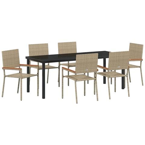 Set da Pranzo per Giardino con cuscino 7 pcs Beige polyrattan - Foto 1