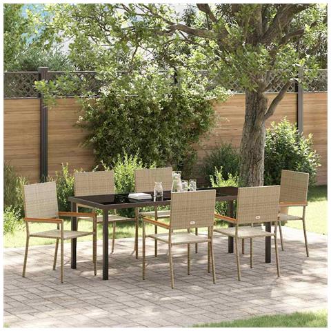 Set da Pranzo per Giardino con cuscino 7 pcs Beige polyrattan - Foto 2
