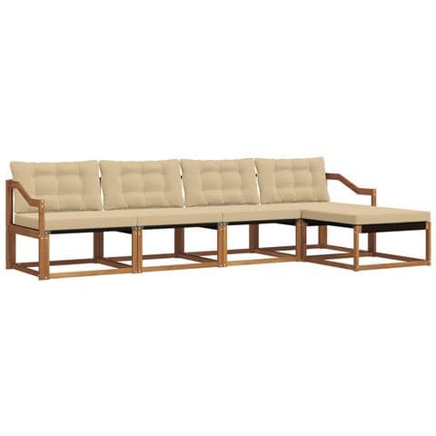 Set di divani da esterno con cuscino 5 pcs Naturale e Beige - Foto 1