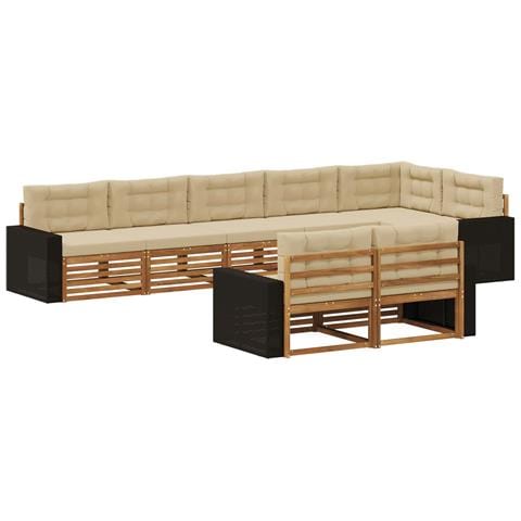 Set di divani da esterno con cuscino 8 pcs Naturale e Beige - Foto 1