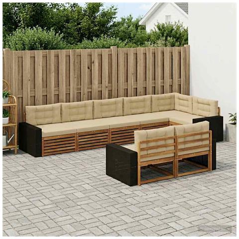 Set di divani da esterno con cuscino 8 pcs Naturale e Beige - Foto 2