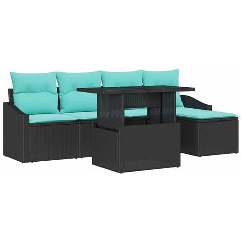 Set Divano da Giardino 6 pz Nero e Blu polyrattan - Foto 1