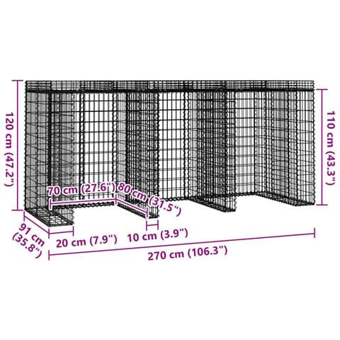 Parete Gabbioni Bidone Spazzatura 270x91x120 Cm Ferro Zincato - Foto 2