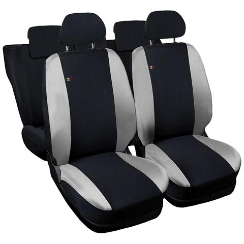 Coprisedili Auto Compatibili Per Q2, Made In Italy, Set Di Copri Sedili Anteriori E Posteriori Con Copri Poggiatesta Incluso, Tessuto Poliestere, Colore - Nero \grigio Chiaro - Foto 1