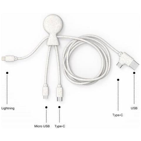 Cavo 5 In 1 Mr Bio Usb A C/micro Usb E Usb C E Lightning Da 1 M, Bianco - Foto 2
