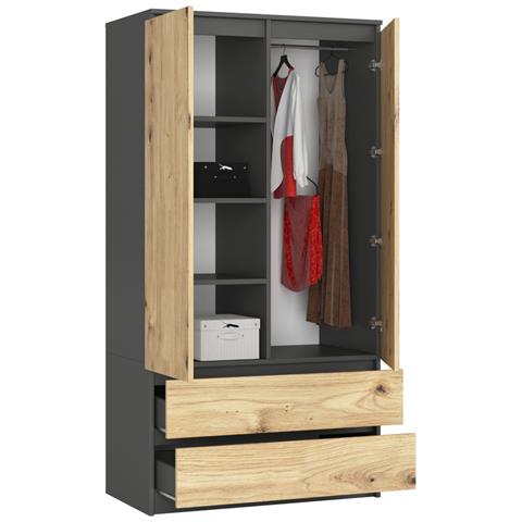 Armadio A 2 Ante Battenti E Cassetti S90, 90x51x180 cm, Colore Grigia Grafite e Quercia Artisan - Foto 2