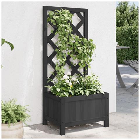 Fioriera Con Traliccio Nera In Legno Massello Di Abete - Foto 1