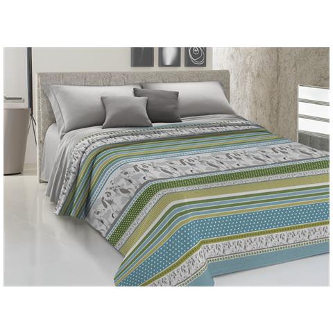 Copriletto Piquet Primavera Estate 100% Cotone Disegno Bau Bau Matrimoniale Verde - Foto 1