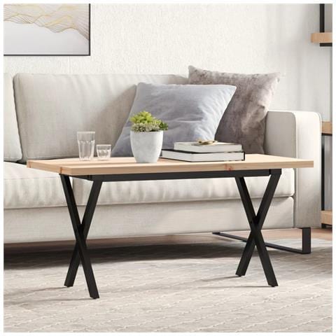 Tavolino Salotto Telaio A X 90x40x45,5cm Massello Pino E Ghisa - Foto 1