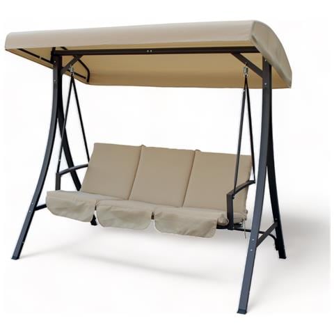 Dondolo Tre Posti In Acciaio Con Cuscini E Tettuccio Beige Bolero - Foto 1