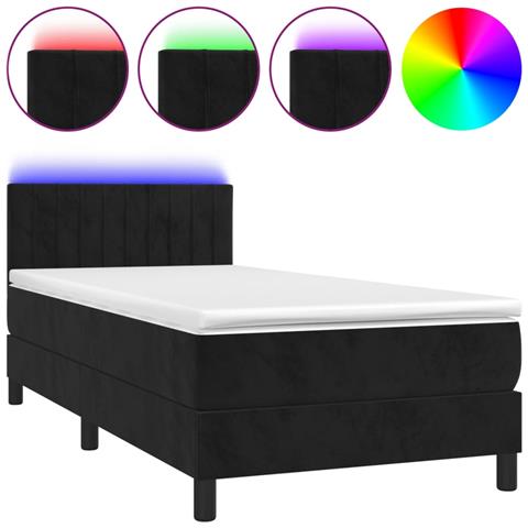 Letto A Molle Con Materasso E Led Nero 100x200 Cm In Velluto - Foto 1