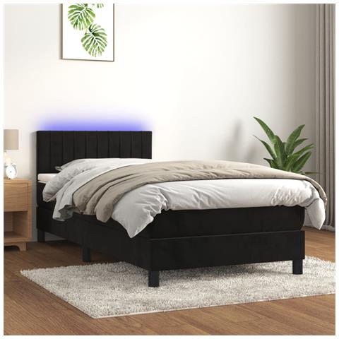 Letto A Molle Con Materasso E Led Nero 100x200 Cm In Velluto - Foto 8